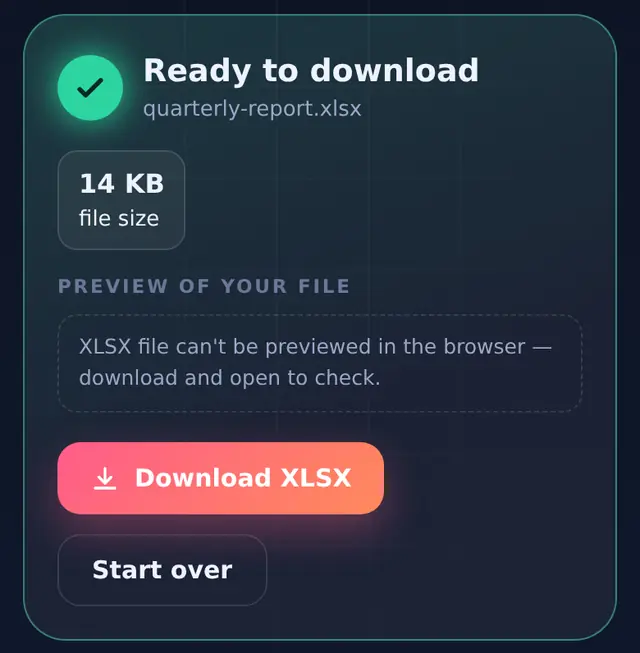 PDF to Excel result with an XLSX ready to download