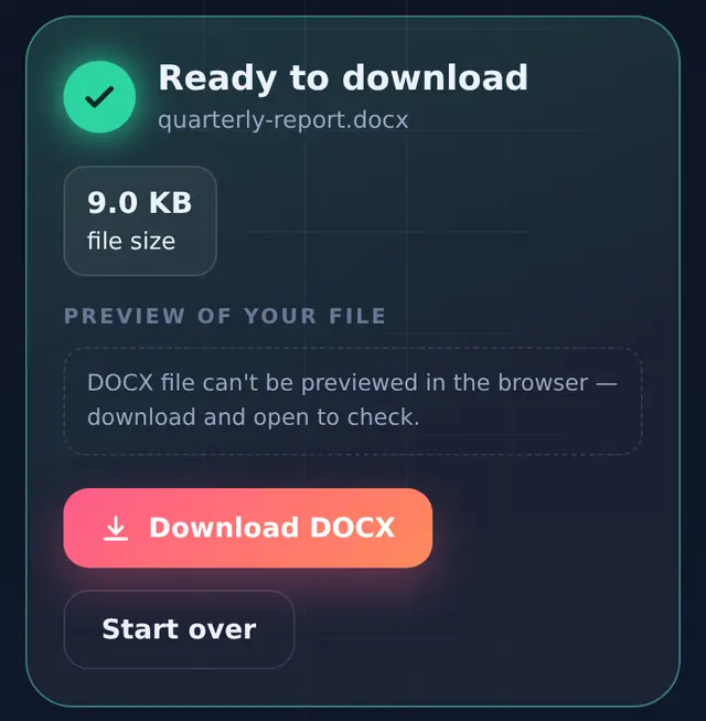 PDF to Word result with a DOCX ready to download