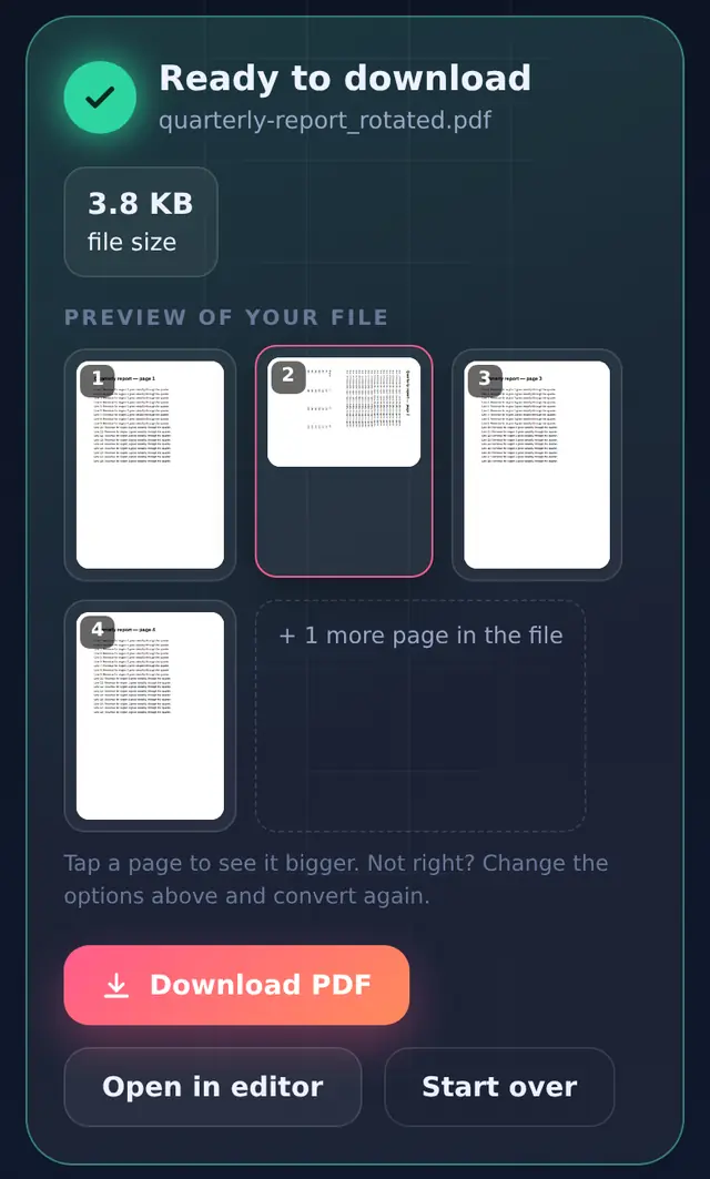Rotate result preview with the second page turned